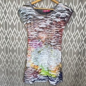 T-shirt Mini Dress Tunic Distressed Multicolored Style Size: Medium